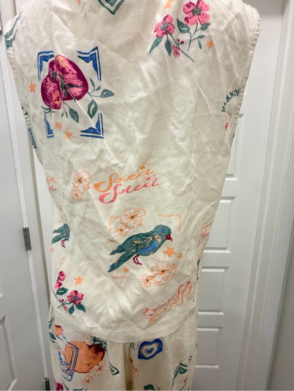 Cali 1850 Floral Print White Wide-Leg Lounge Set with Tie-Front Top Linen Blend - Picture 11 of 11